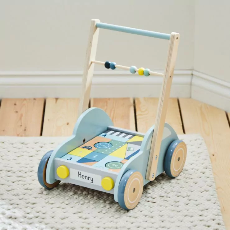 Personalised Blue Car Push-Along Activity Walker