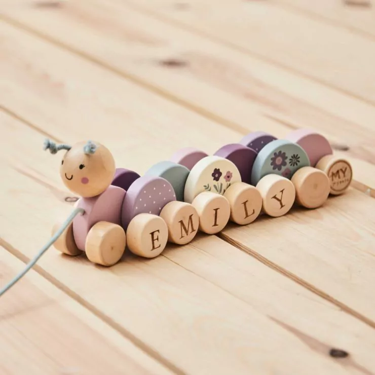 Personalised Pink Pull-Along Caterpillar