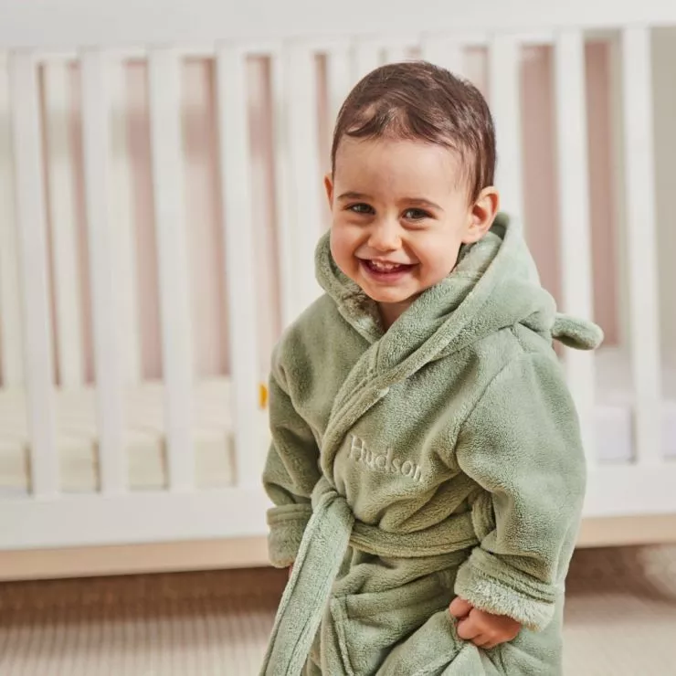 Personalised Sage Green Fleece Robe