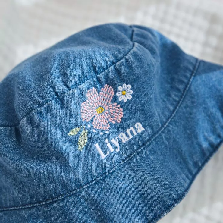 Personalised Floral Denim Bucket Hat